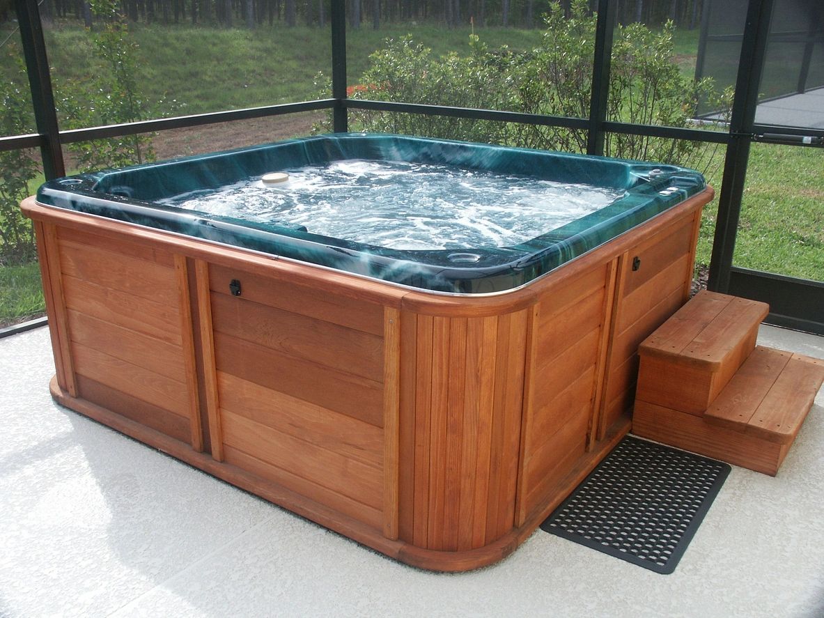 An outdoor hot tub ready for a relaxing soak